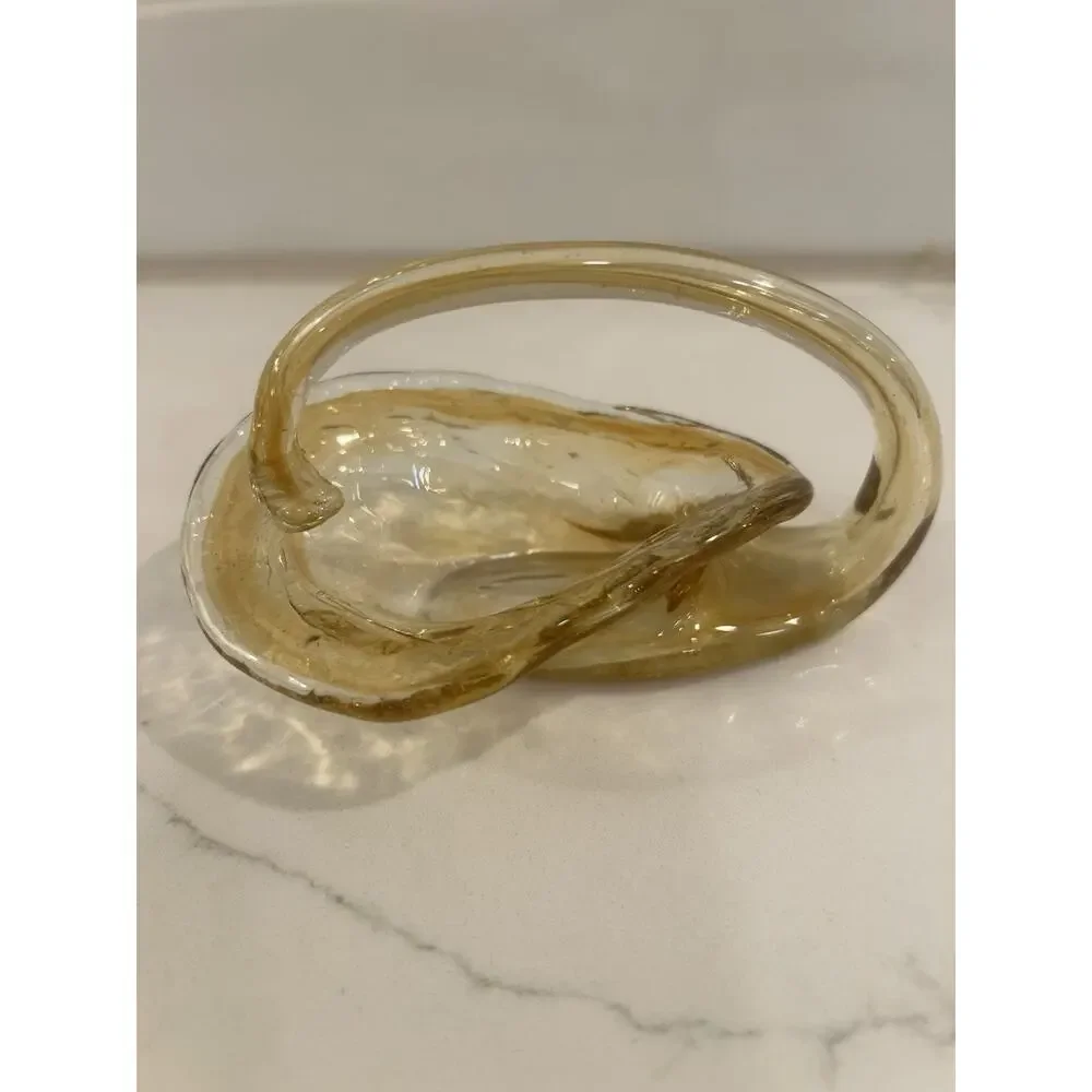 Vtg Cornucopia Hand Blown Art Glass Amber Yellow Swan‎ Shape Dish Candy Trinket